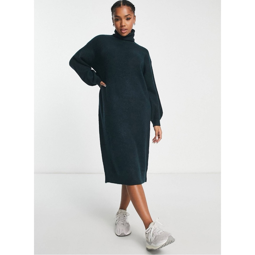 ASOS New Look Black Ribbed Turtle Neck Midi Sweater Winter Dress